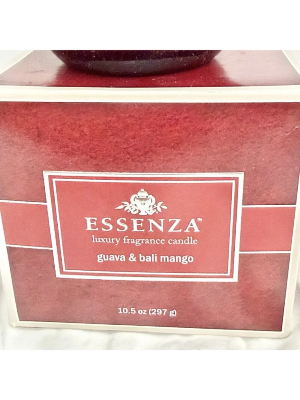 Essenza Luxury Fragrance Candle New Guava & Bali Mango 10.5 Oz Red Jar